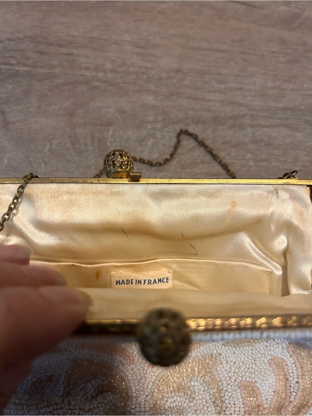 Walborg Vintage Beaded Evening Clutch Purse Ivory Pastel Swirl Gold Chain - Picture 3 of 11